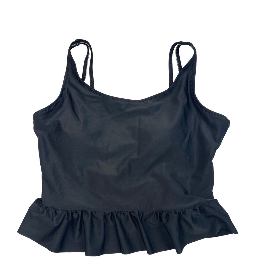 New Ladies Black Swim Ruffle Accent Tank Swim Top Small